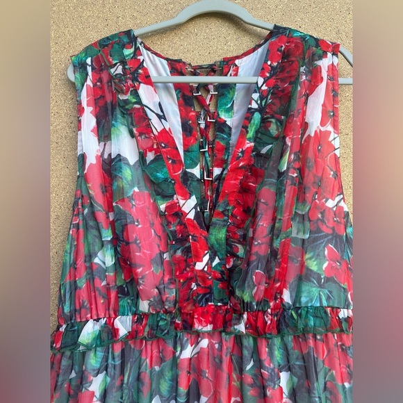 Colorful Floral Dress with Ruffle Accents Buckle Tie Up Back Size 3XL - Picture 4 of 8